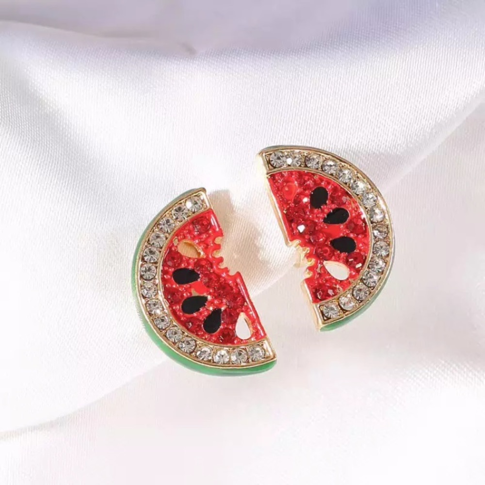 “One In A Melon” Watermelon Diamond Summer Earring - Picture 7 of 9